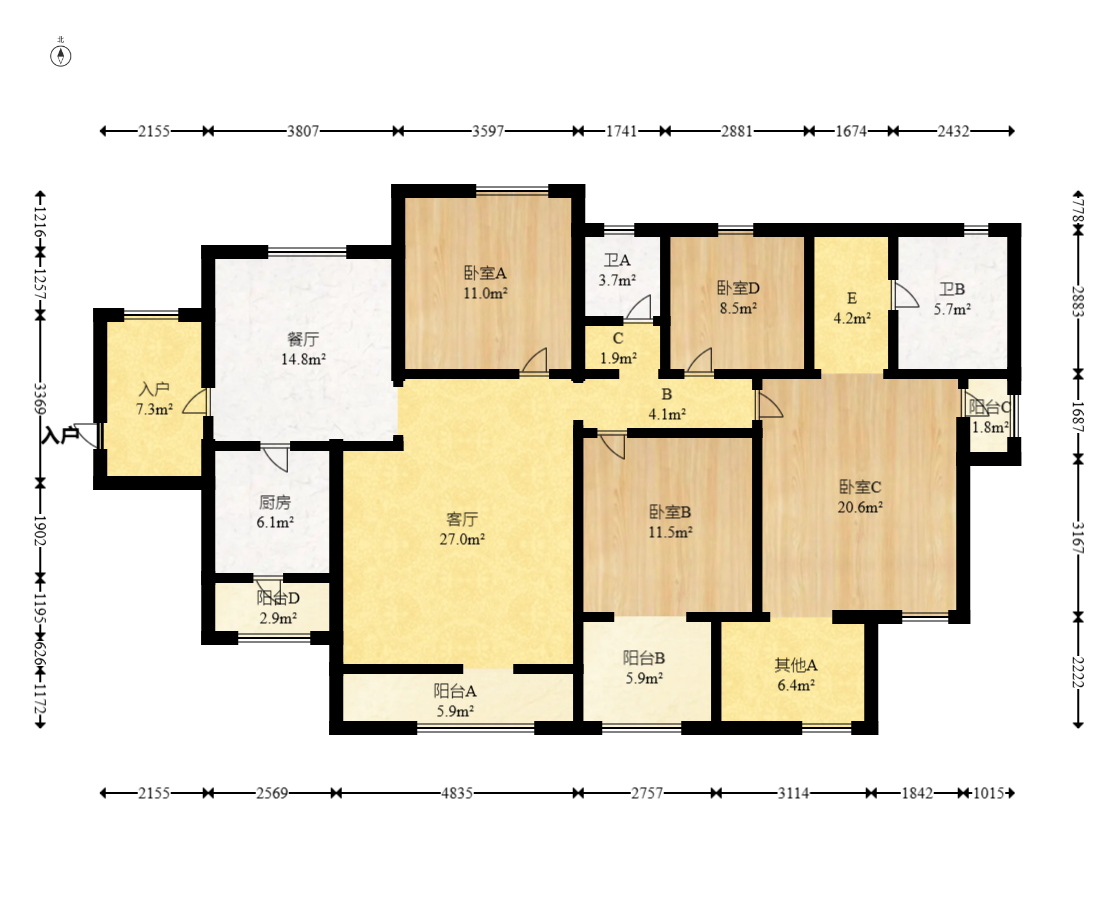 长房南屏锦源  4室2厅2卫   128.00万室内图1