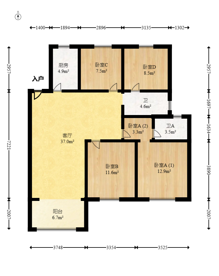 梅溪正荣府  4室2厅2卫    130.0万室内图1