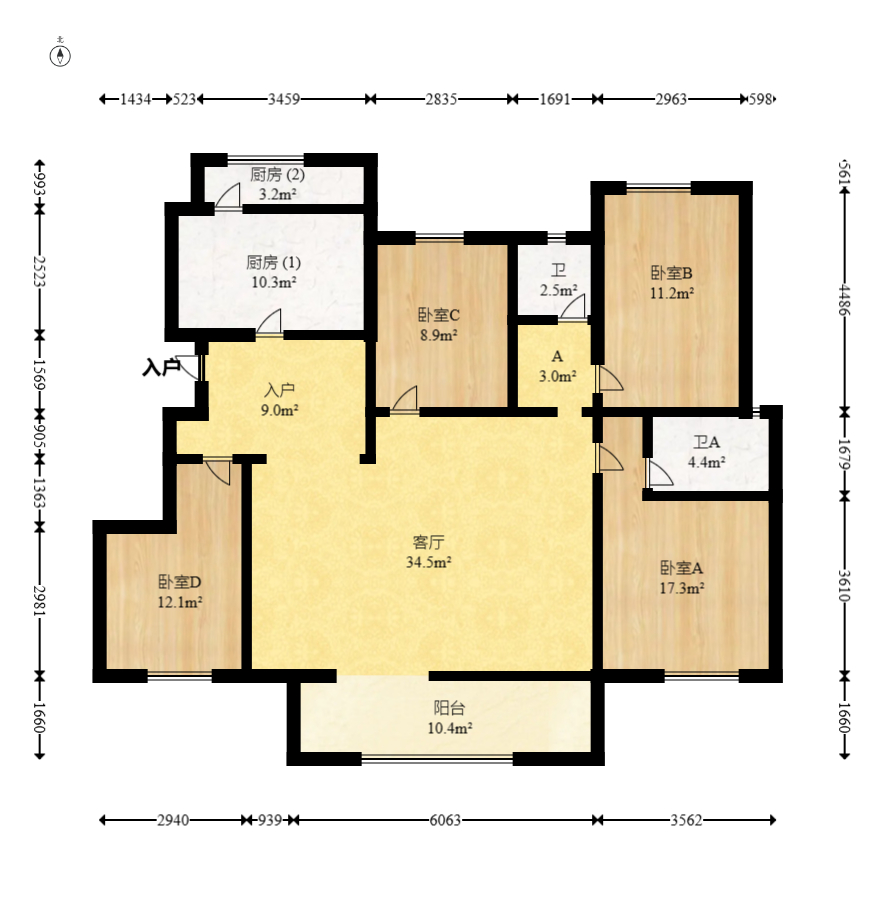 梅溪正荣府 4室2厅2卫 225.0万 梅溪正荣府 4室2厅2卫 225.0万户型图