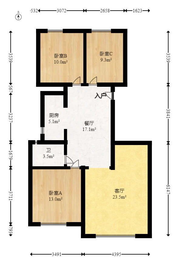 西铁馨寓（西铁领寓）  3室2厅1卫   80.00万室内图1