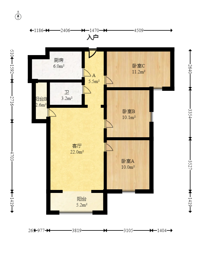 龙王港社区  3室2厅1卫   102.00万室内图1