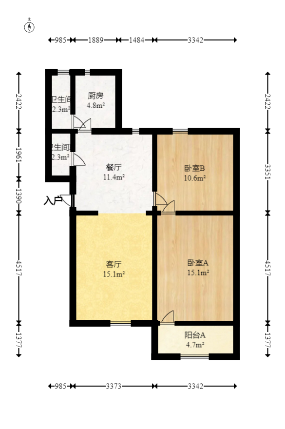 省水院宿舍  2室2厅1卫   80.00万室内图1