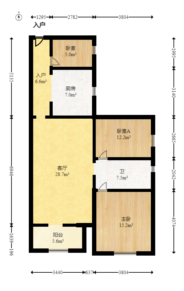 华润凤凰城二期  3室2厅1卫   66.00万室内图1