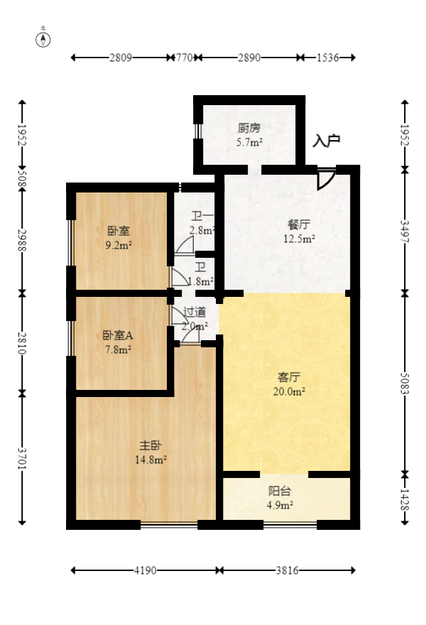 湖湾世景  3室2厅1卫   73.80万室内图1
