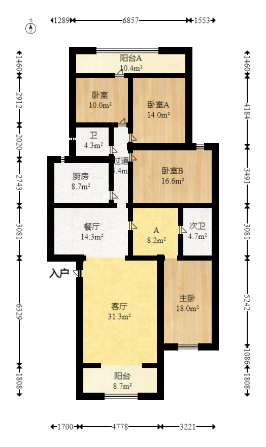 星沙商业步行街  4室2厅2卫   85.00万室内图1