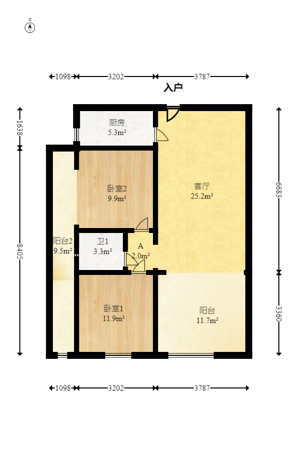 才子嘉都  2室1厅1卫   56.80万室内图1