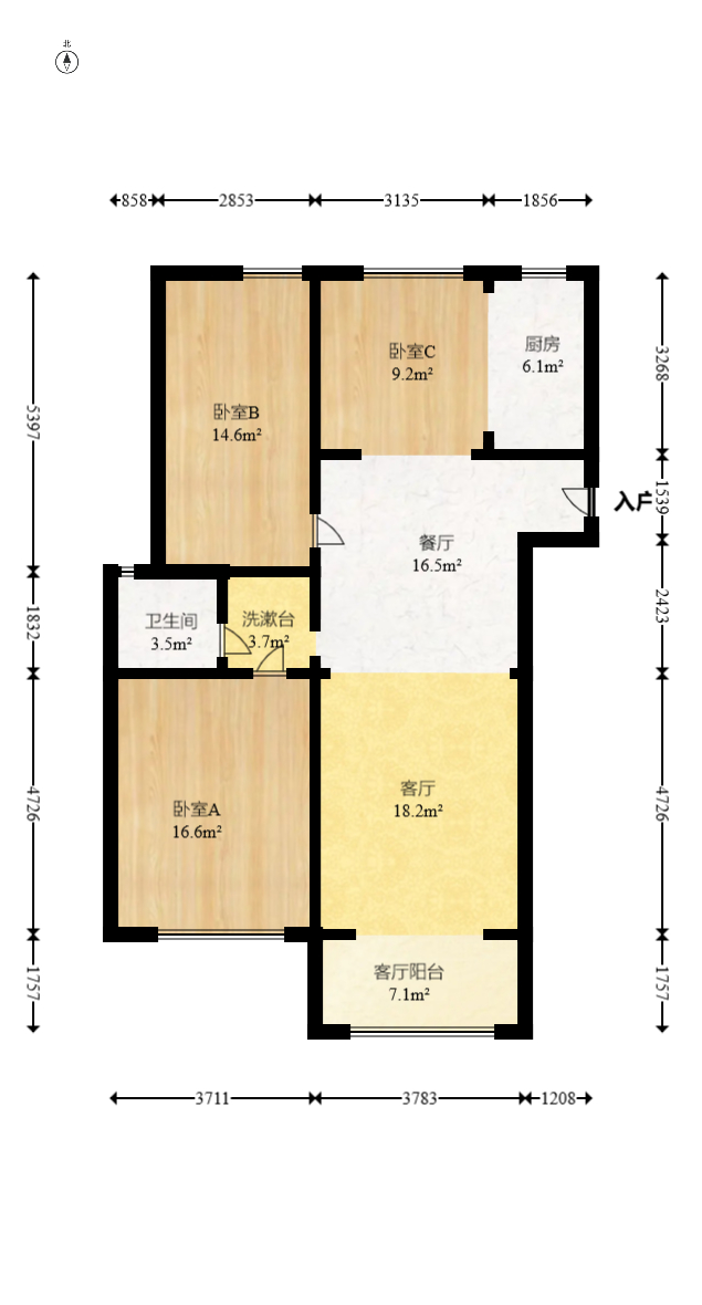 北辰中央公园DF区  2室2厅2卫   136.00万室内图1