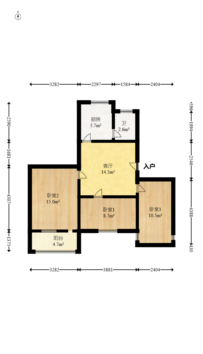 荷晏小区  3室1厅1卫   56.00万室内图1