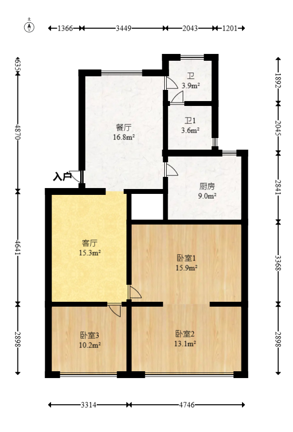 曙光中路邮政宿舍  2室2厅1卫   68.00万室内图1
