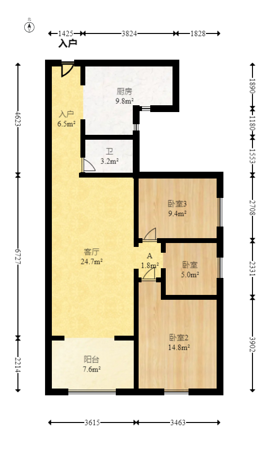 麓谷小镇 3室2厅1卫 68.8万 麓谷小镇 3室2厅1卫 68.8万户型图