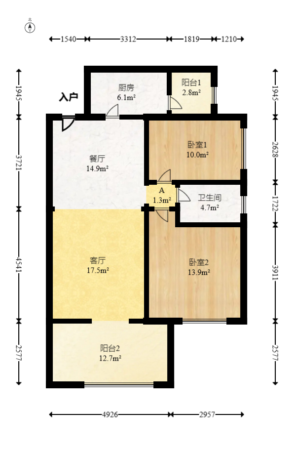 时代倾城四期  2室2厅1卫   85.00万室内图1