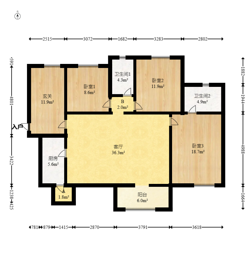 时代倾城三期  4室2厅2卫   95.80万室内图1
