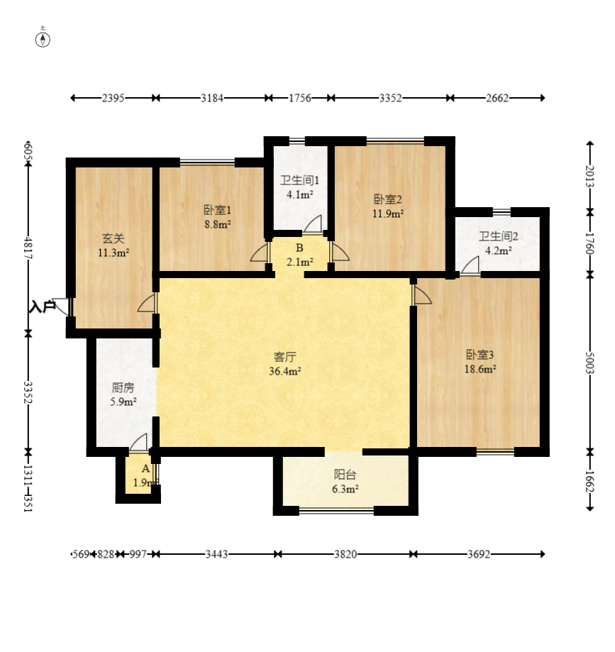 时代倾城三期  4室2厅2卫   81.50万室内图1