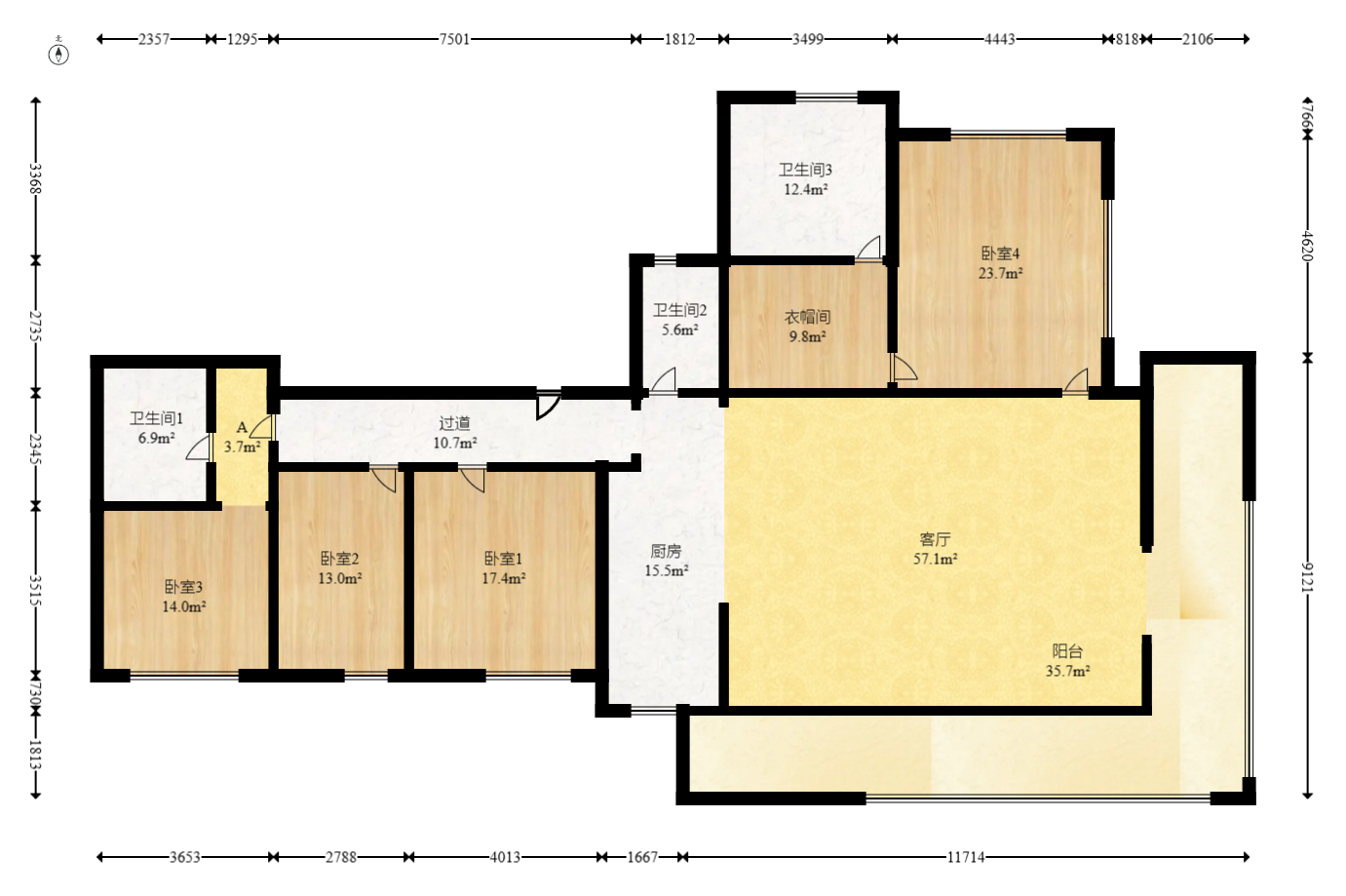 越秀湘江星汇城一期  4室1厅3卫    337.0万 越秀湘江星汇城一期  4室1厅3卫    337.0万户型图