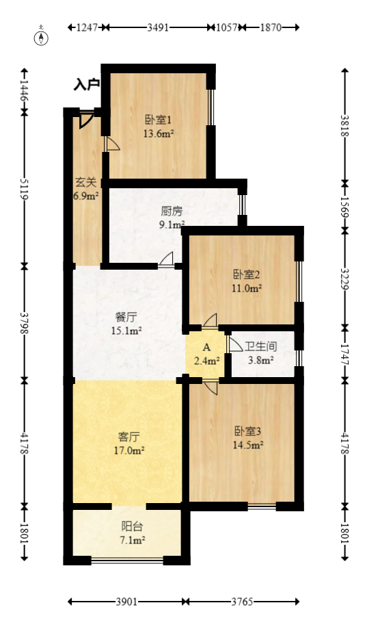 润和滨江府  3室2厅1卫   105.00万室内图1