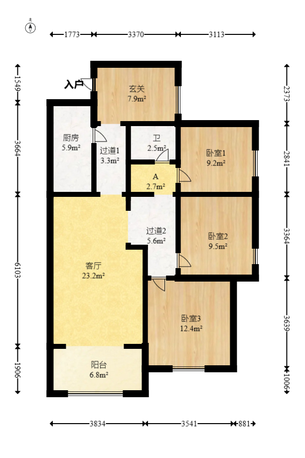 明发阅江悦府  3室2厅1卫   73.80万室内图1