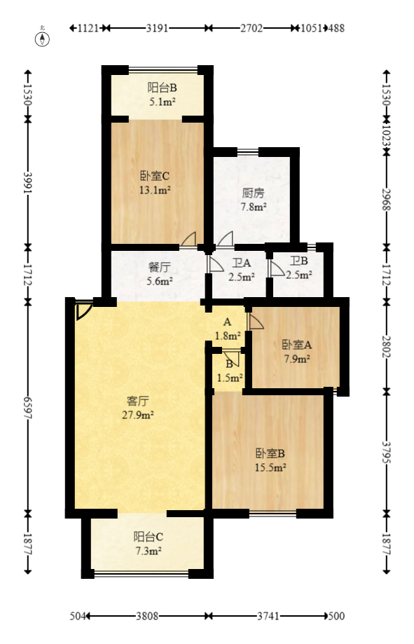 融城花苑 3室2厅1卫 65.8万 融城花苑 3室2厅1卫 65.8万户型图