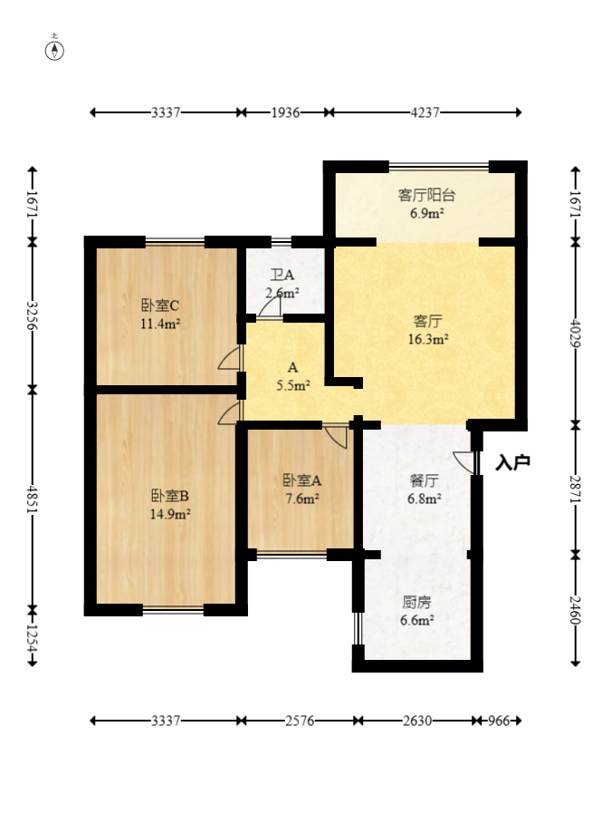滨江海棠湾  3室2厅1卫    67.8万室内图1
