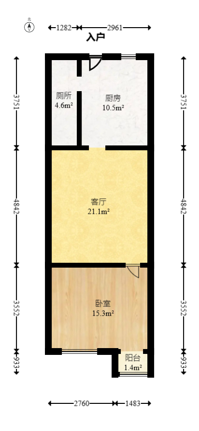 阳光100二期  1室1厅1卫   48.00万室内图1