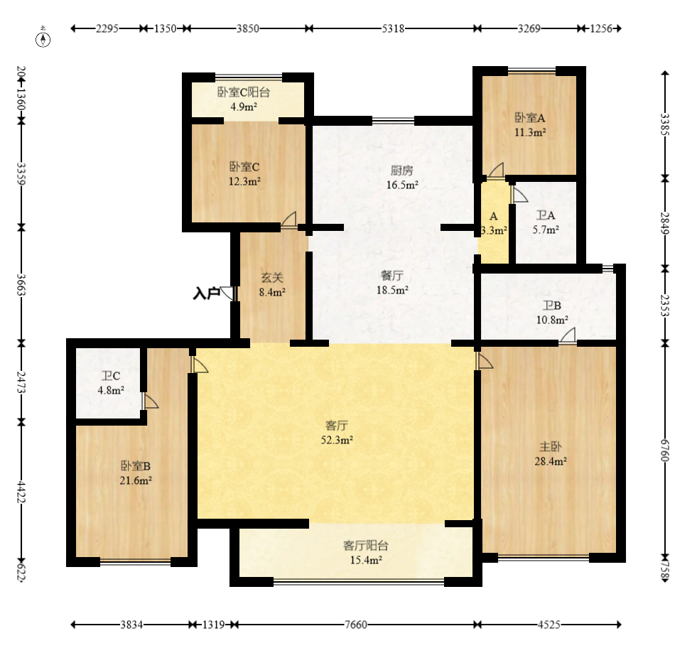 长沙悦府（华润万象城）  4室2厅3卫    527.0万室内图1