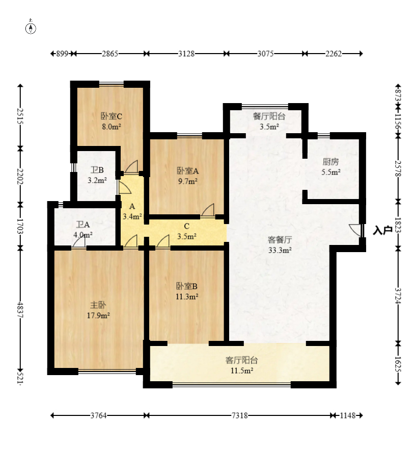 滨江府1913  4室2厅2卫   248.00万室内图1