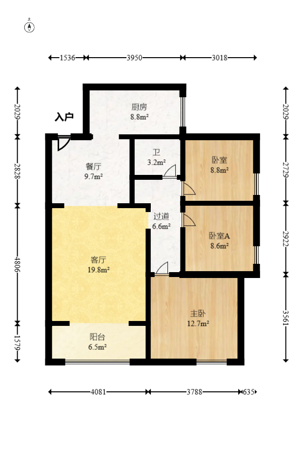 蓝山郡  3室2厅1卫    76.8万 蓝山郡  3室2厅1卫    76.8万户型图