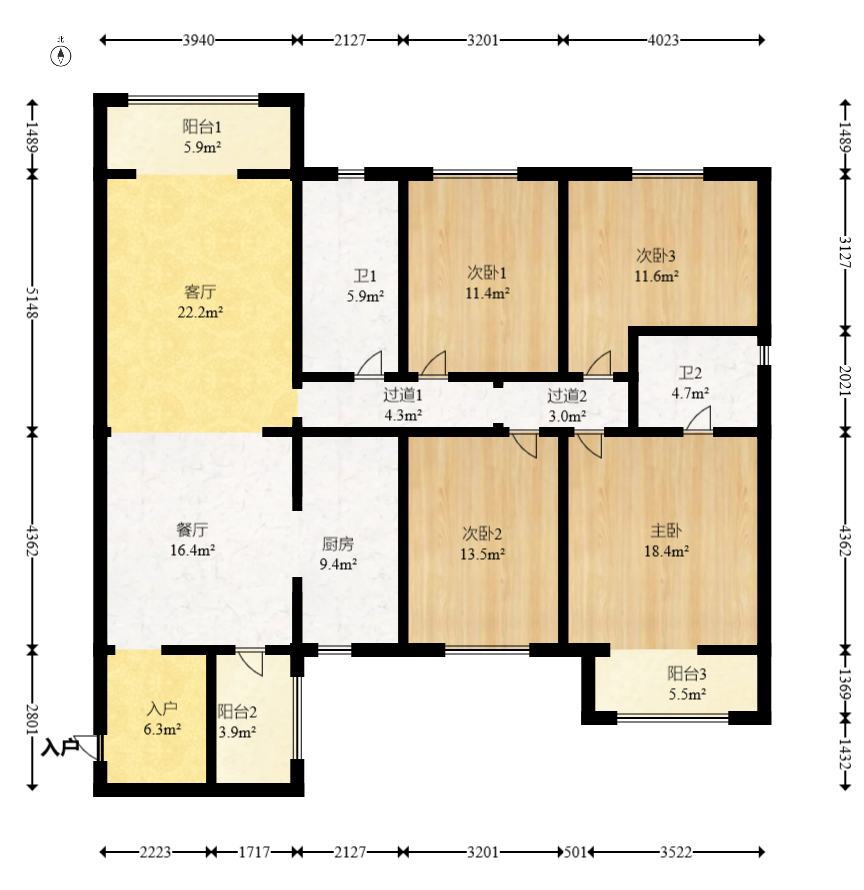 北辰瀚江府  4室2厅2卫   375.00万室内图1