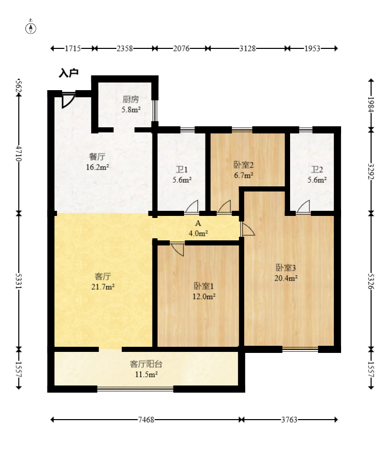中建钰和城  3室2厅2卫   143.00万室内图1