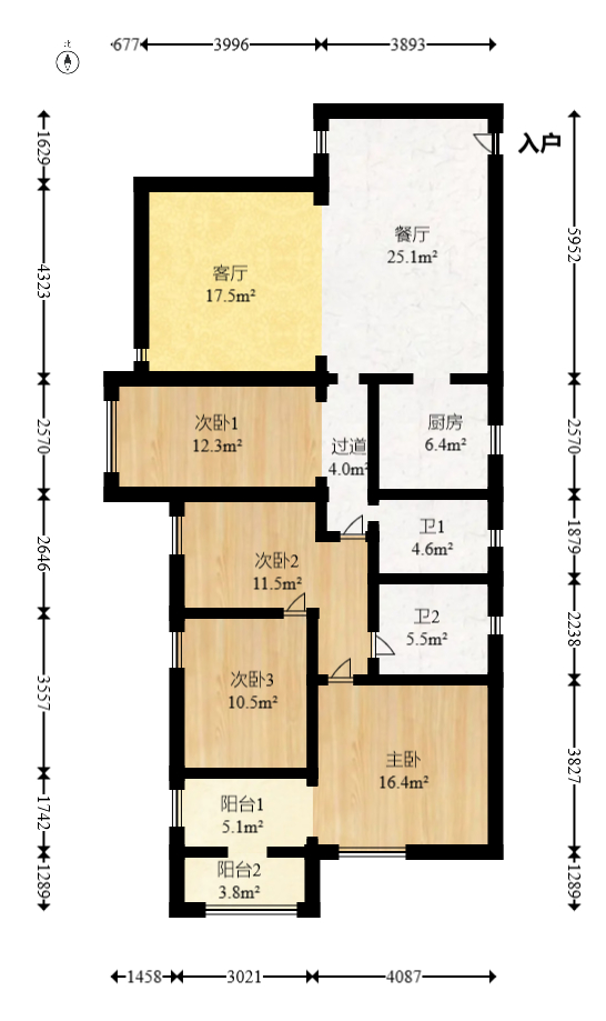 滨江君悦香邸  4室2厅2卫   148.00万室内图1