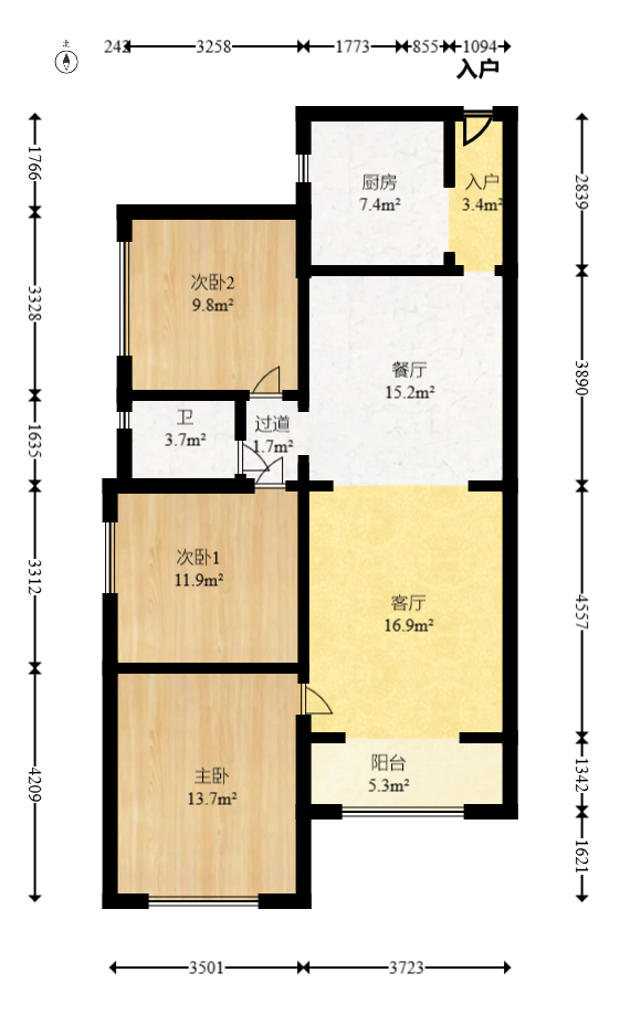 万科城  3室2厅1卫   95.00万室内图1