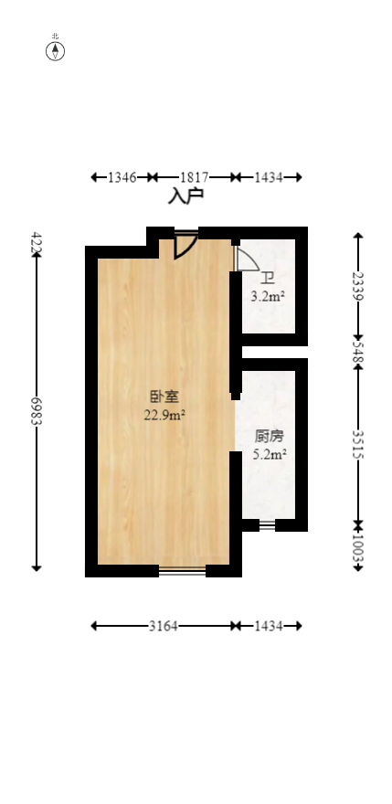 天健城（天健芙蓉盛世三期）  1室1厅1卫   55.00万室内图1