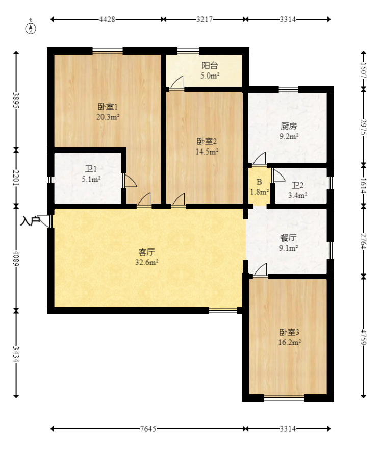 新天小区  3室2厅1卫   85.00万室内图1