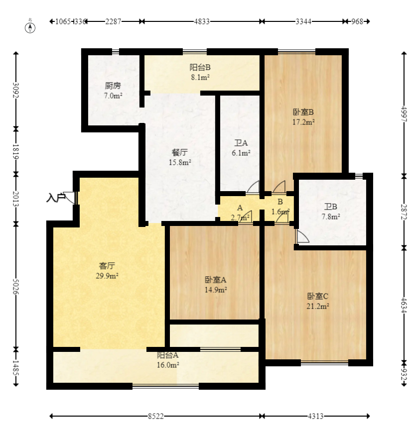财富名园  3室2厅2卫   123.00万室内图1