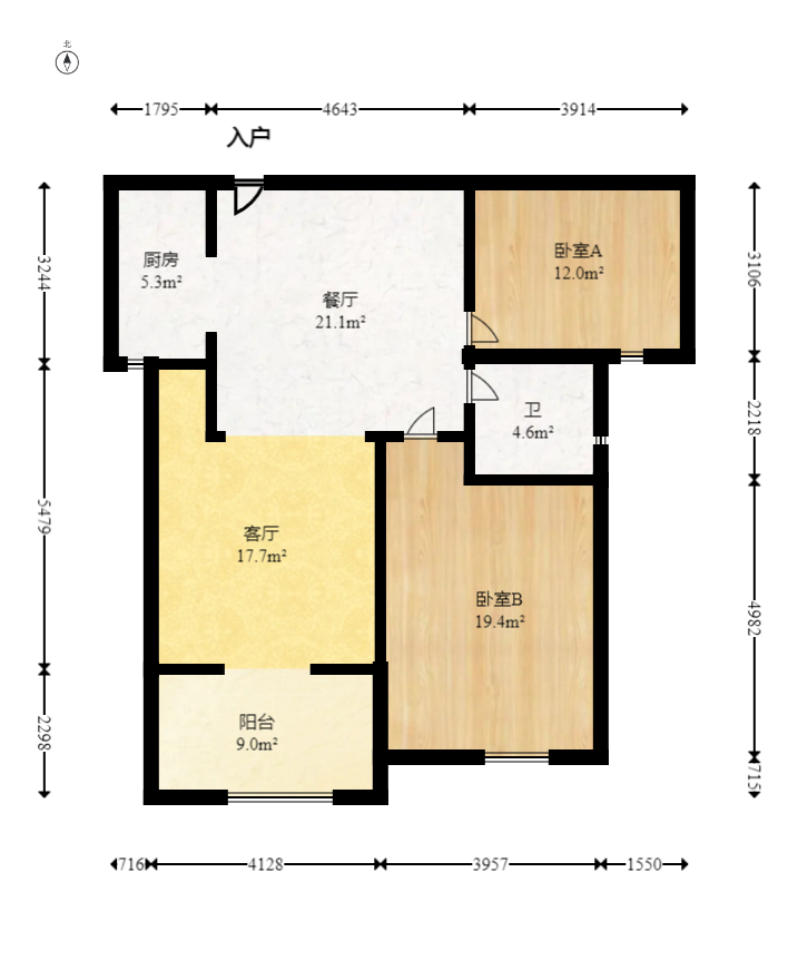长大卧琥  2室1厅1卫   90.00万室内图1