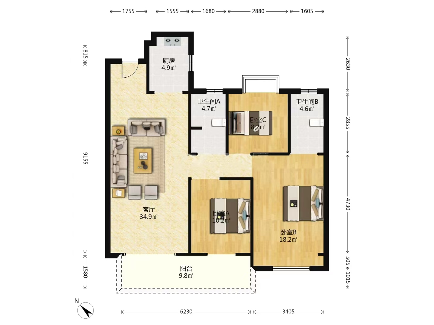 亿都澜庭 3室2厅2卫 41.8万 亿都澜庭 3室2厅2卫 41.8万室内图