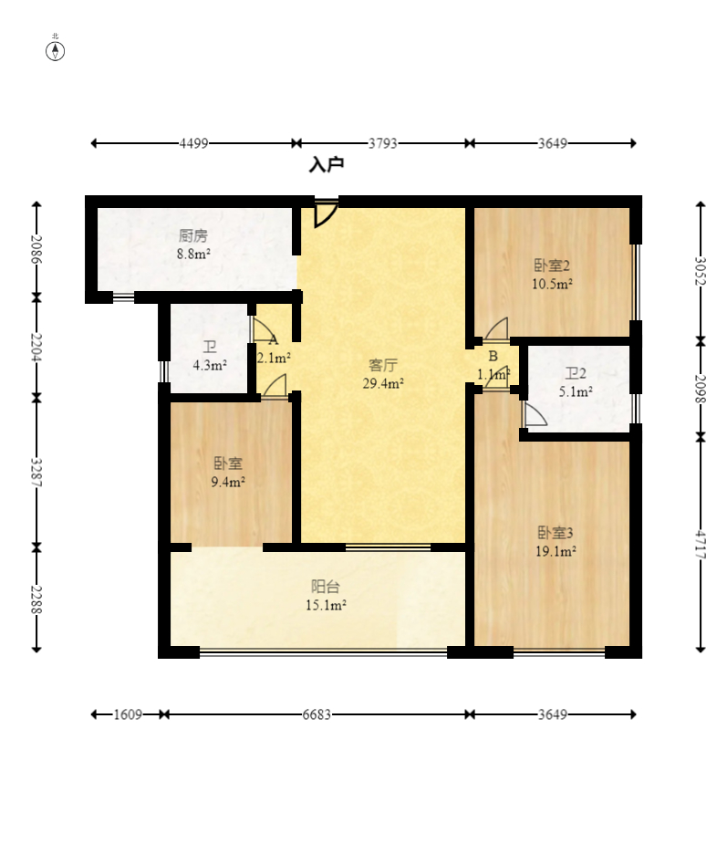 万象府台  3室2厅2卫   239.00万室内图1