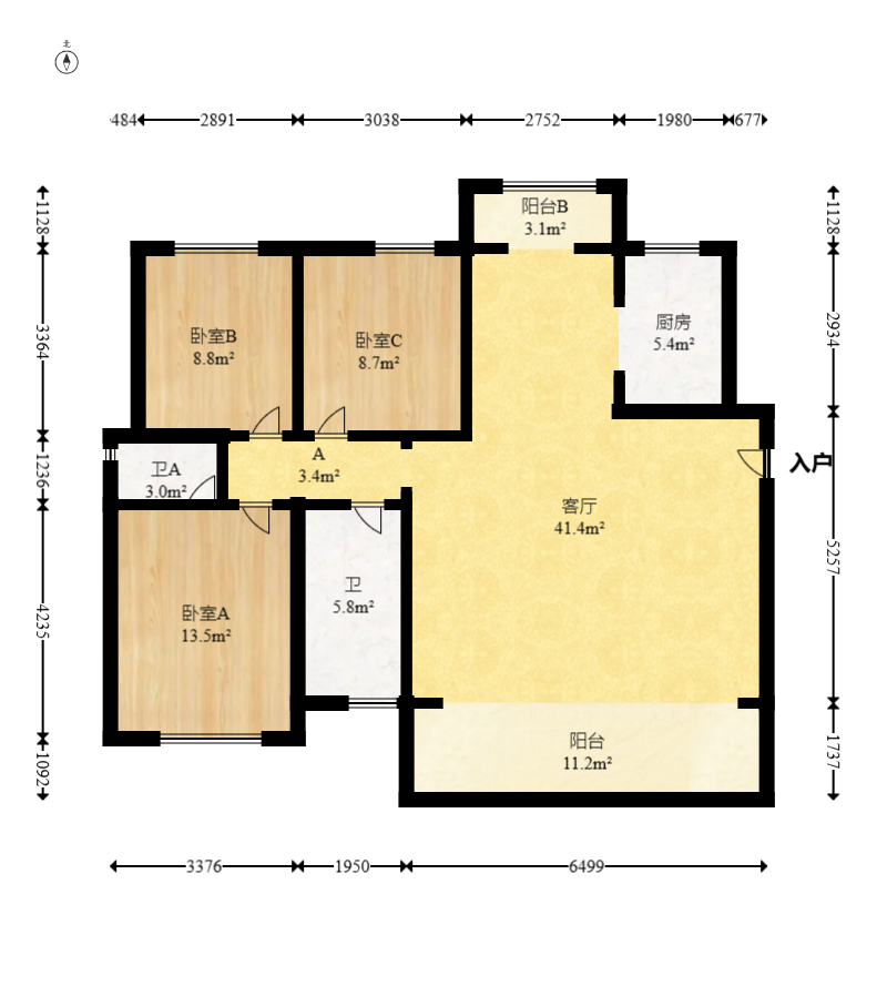 中建梅溪湖中心  3室2厅2卫   175.00万室内图1