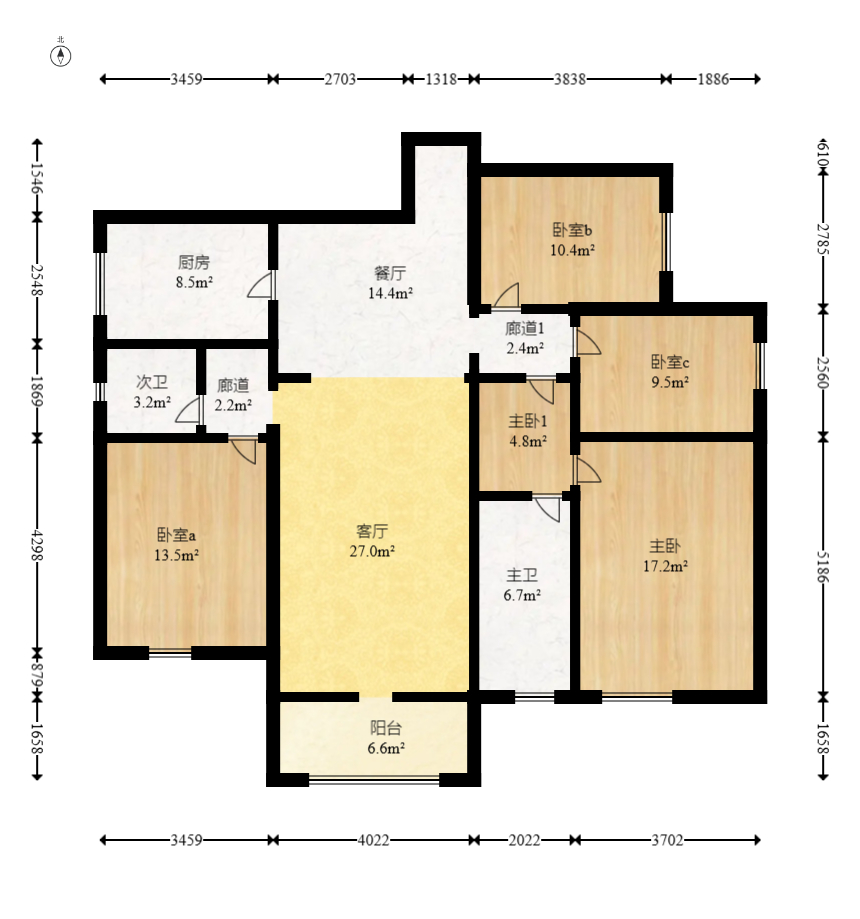保利麓谷林语F区  4室2厅2卫   160.00万室内图1