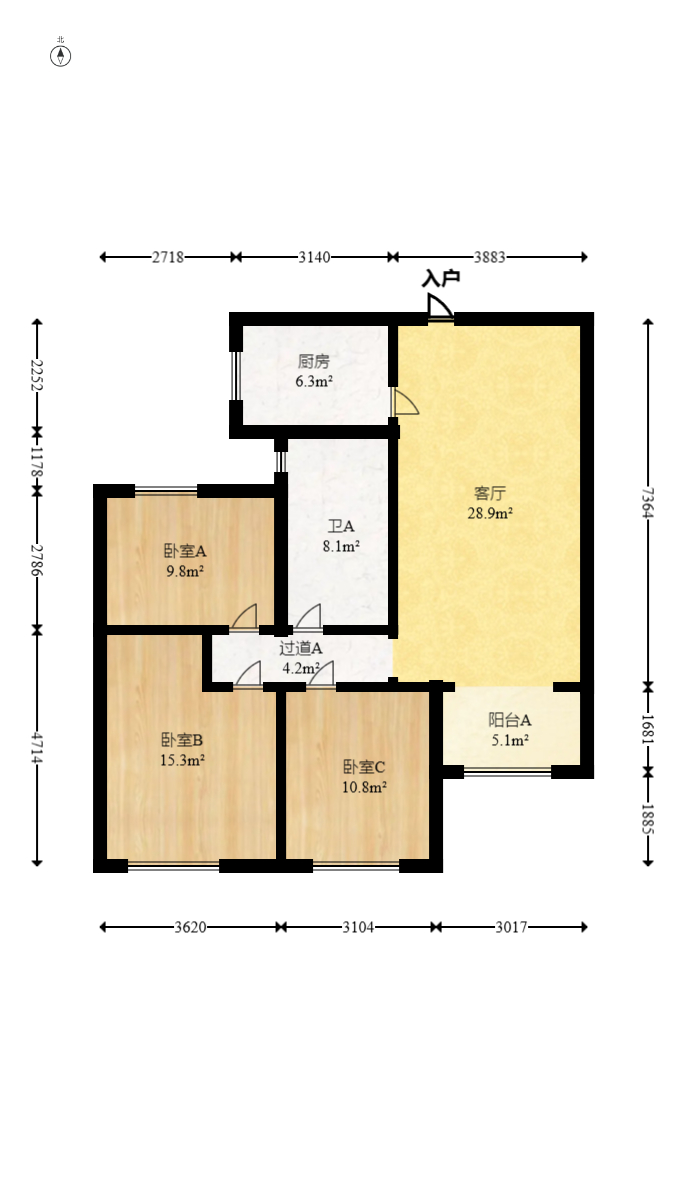 中建嘉和城  3室2厅1卫   95.00万室内图1