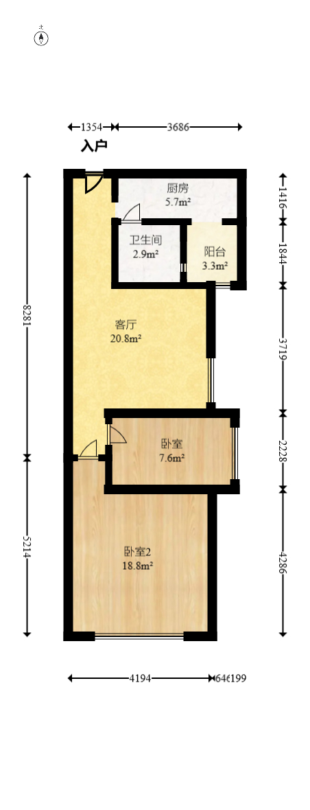 旭辉华庭  2室1厅1卫   39.80万室内图1