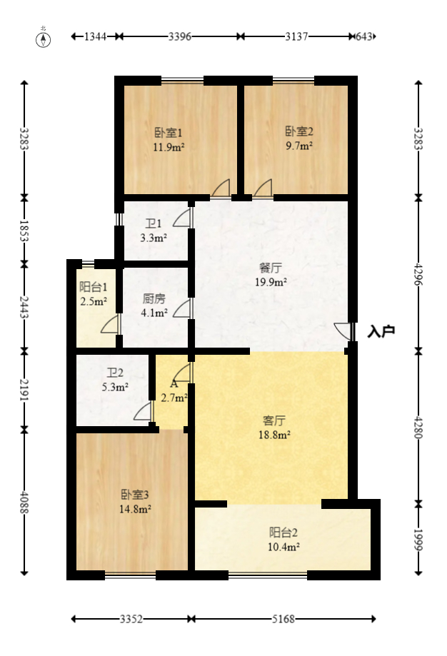中欣楚天熙苑  3室2厅2卫   140.00万室内图1