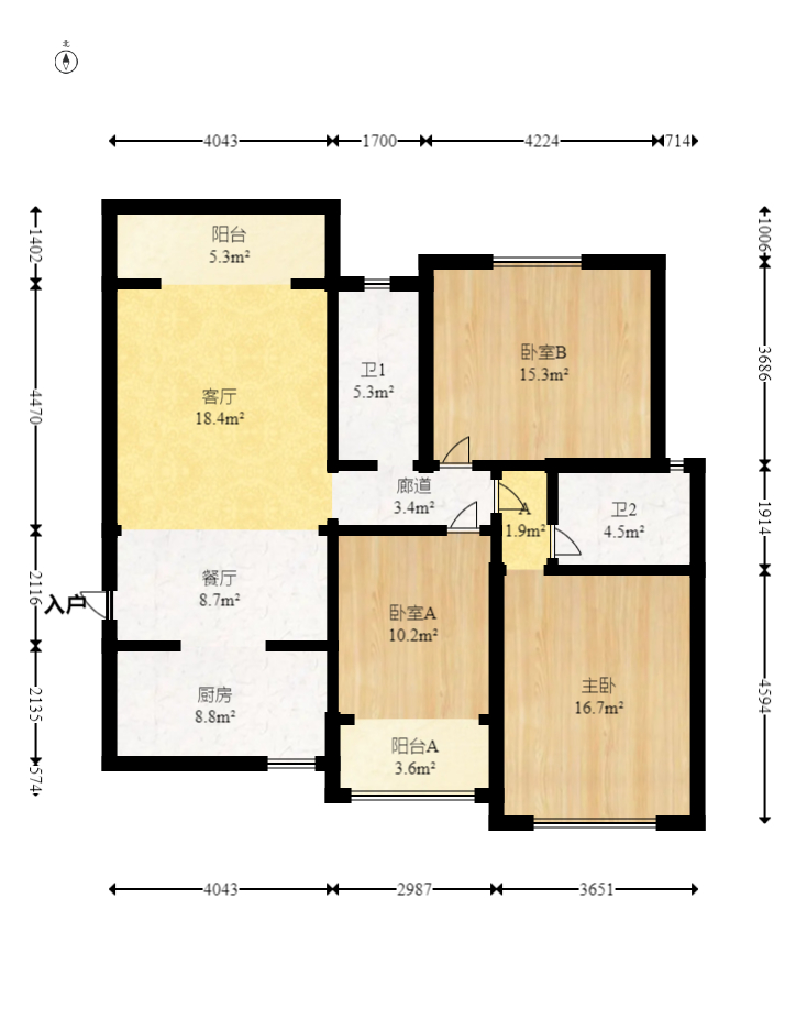 江山帝景雅典  3室2厅2卫   119.00万室内图1