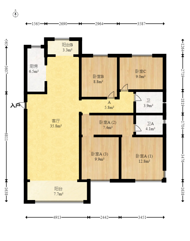 梅溪湖金茂湾  4室2厅2卫   190.00万室内图1
