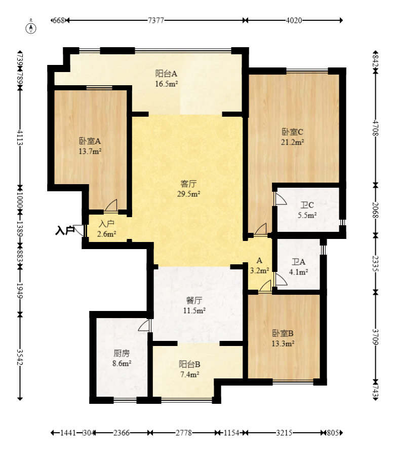 湘核新家园  3室2厅2卫   125.00万室内图1