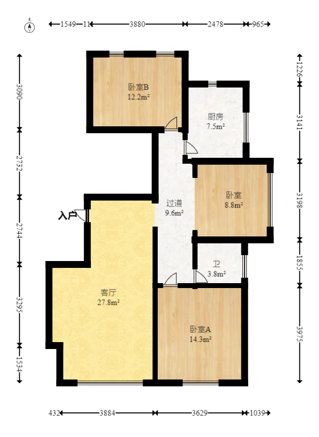 湘核新家园  3室2厅1卫   85.00万室内图1