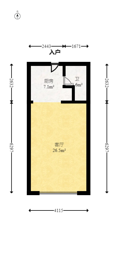 泰时三湘金地  1室1厅1卫    30.0万室内图1