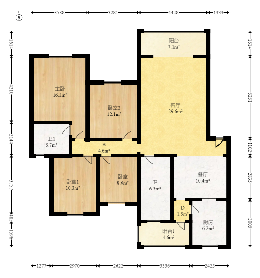 长丰星城 4室2厅2卫 56.8万 长丰星城 4室2厅2卫 56.8万户型图