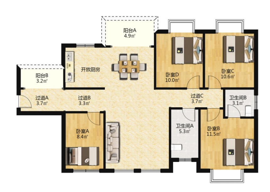 型格建宁翰府  4室2厅2卫   75.00万