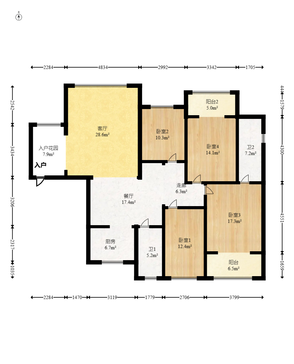 中建桂苑  4室2厅2卫   118.00万室内图1
