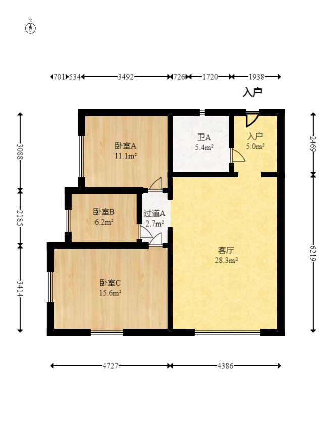博长山水香颐  3室1厅1卫   90.00万室内图1
